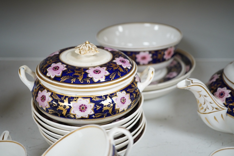 A Derby part tea and coffee set, c.1825. Condition - poor to fair